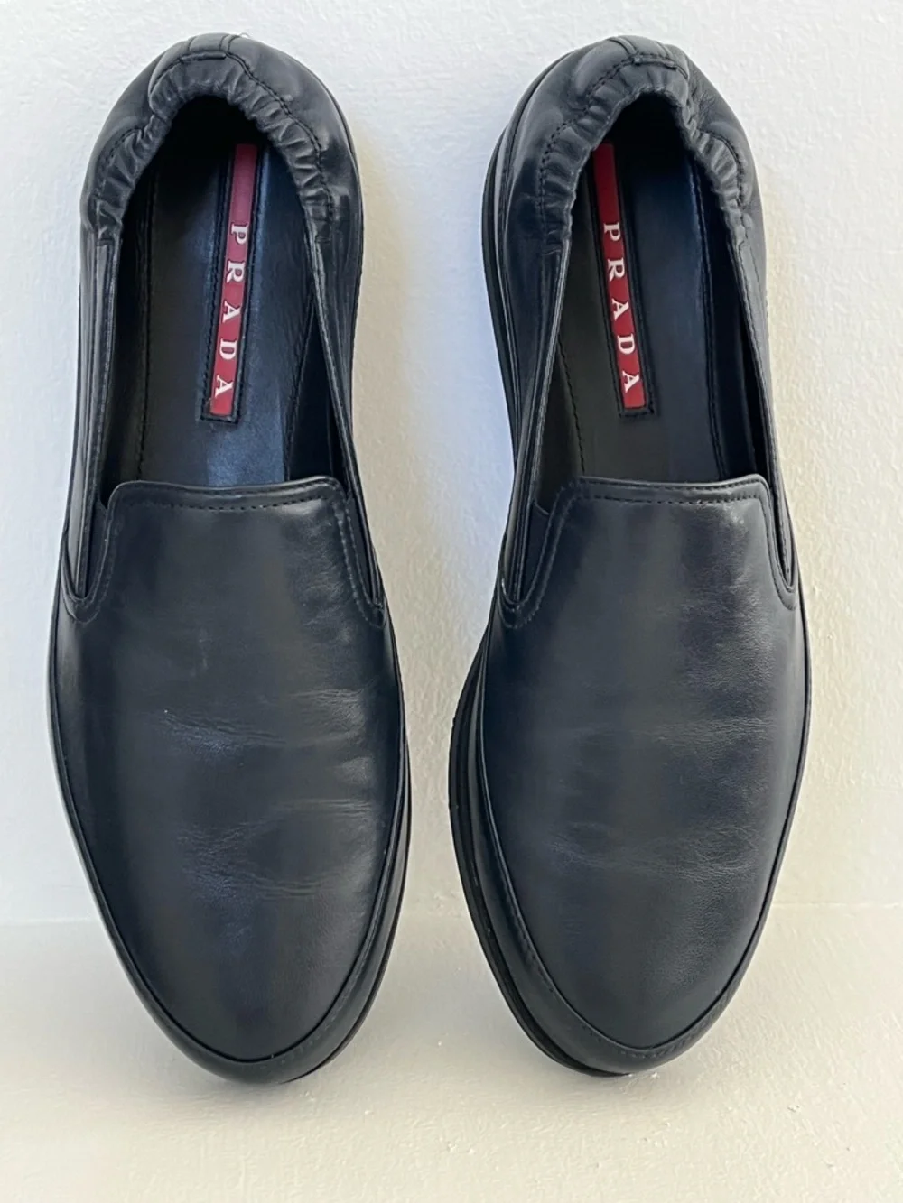 Prada Blue Leather Slip-On Driving Loafers - Picture 2 of 6